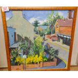 Oil on board painting of Osward Road in St. Albans by B.Pope. 44x44cms