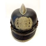 Circa early 1900?s Leather Fireman?s Pickelhaube from the Nassau Region of Germany. They were