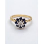 9CT Y/G DIA AND SAPPHIRE CLUSTER RING 2.5G, SIZE M