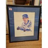 Framed limited edition 85/500 Damon Hill World Champion racing print (57x50cm)