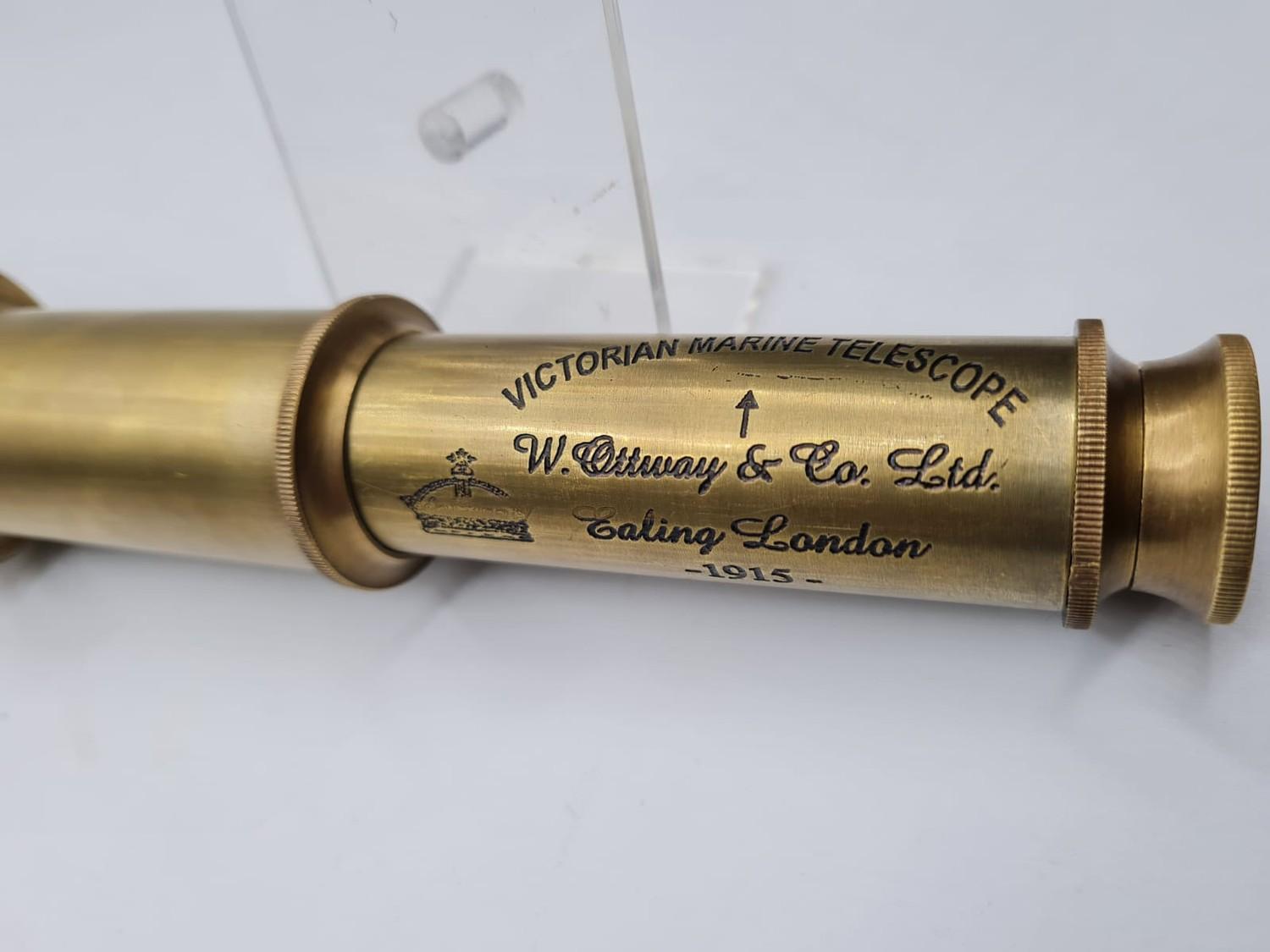 A seven draw brass marine telescope, stamped ? W. Ottway & Co. Ltd, Ealing, London 1915. - Image 3 of 4