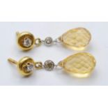 21ct Gold Diamond and Citrine Drop Earrings ( Need Backs) 3.2g