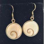 Stone Set Silver Earrings with a Smooth Cream Circular Stone Inset.