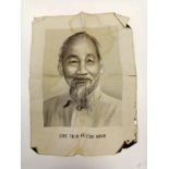 Vietnam War Era Fabric Ho Chi Minh Portrait. Every house and hut had to display his picture. The