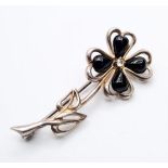 Silver Flower Brooch with Black Enamel 3.9g