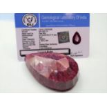 633ct Collectable Certified Ruby Gemstone - Pear Cut