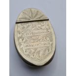 Elliptical pewter patch box with date inscription DEC 19th 1903