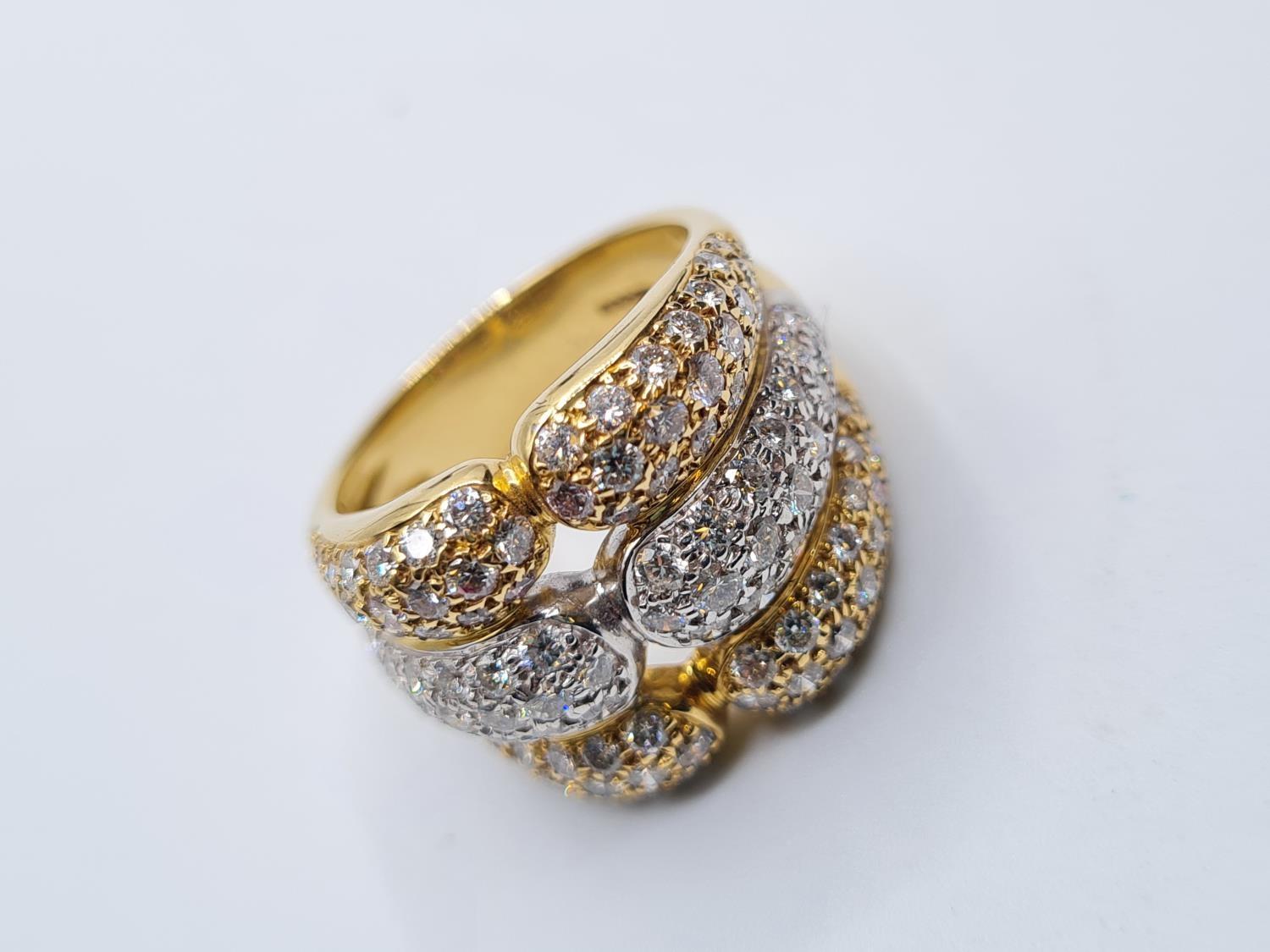 18CT Y/GOLD 3 ROW DIAMOND SET RING 15.2G 1.80CT APPROX, SIZE P - Image 2 of 8