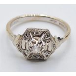 Art Deco Ring in 18ct White Gold with Diamonds 2.0g Size K