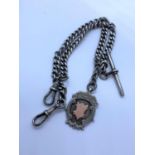 Antique heavy silver Albert watch chain with FOB medal and 'T' bar. FOB medal hallmarked William