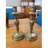 A Pair of Attractive Baroque / Roccoco Style Candlesticks Good For Re-plating.