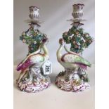 Pair of late 19th century French Edme Samson peacock candelabra in Derby style, as found height 26.