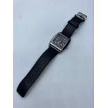 Large black face wristwatch square face and wide real leather strap. Retailed by Next. Excellent