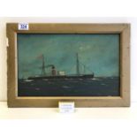 Naive Folk Art Marine Painting of the Steamship. Antverpia, Frame 47cm x 31.5cm.