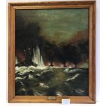 Oil on canvas depicting the battle of Jutland, 31st May-1st June 1916. Nice old painting in frame.