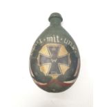 WW1 imperial German water bottle with post war memorial painting