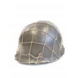 WW2 US M1 Helmet with Capac Liner and Cam net. Front Seam swivel bale (loops missing) with period