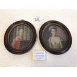 Pair of Portrait Miniatures of a Georgian Couple.