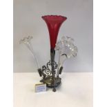 Epergne with Cranberry & Clear Glass