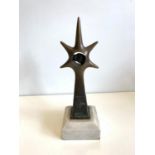 Brass Ornament with a Phoetus in a Star Sculpture on Marble Plinth, 30cms Tall, 10x10cm Base.