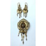 Victorian Pendant and Earring Set in 15ct Gold and Seed Pearls (2 Missing)
