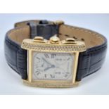 Cartier Tank Francaise Chronograph watch with Custom Diamond Shoulders , 18ct Gold 28mm. With box,