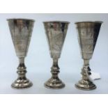 3 x H/M silver Kiddish GOBLETS made in Birmingham 1914. 71.5g , 8.5 cm.