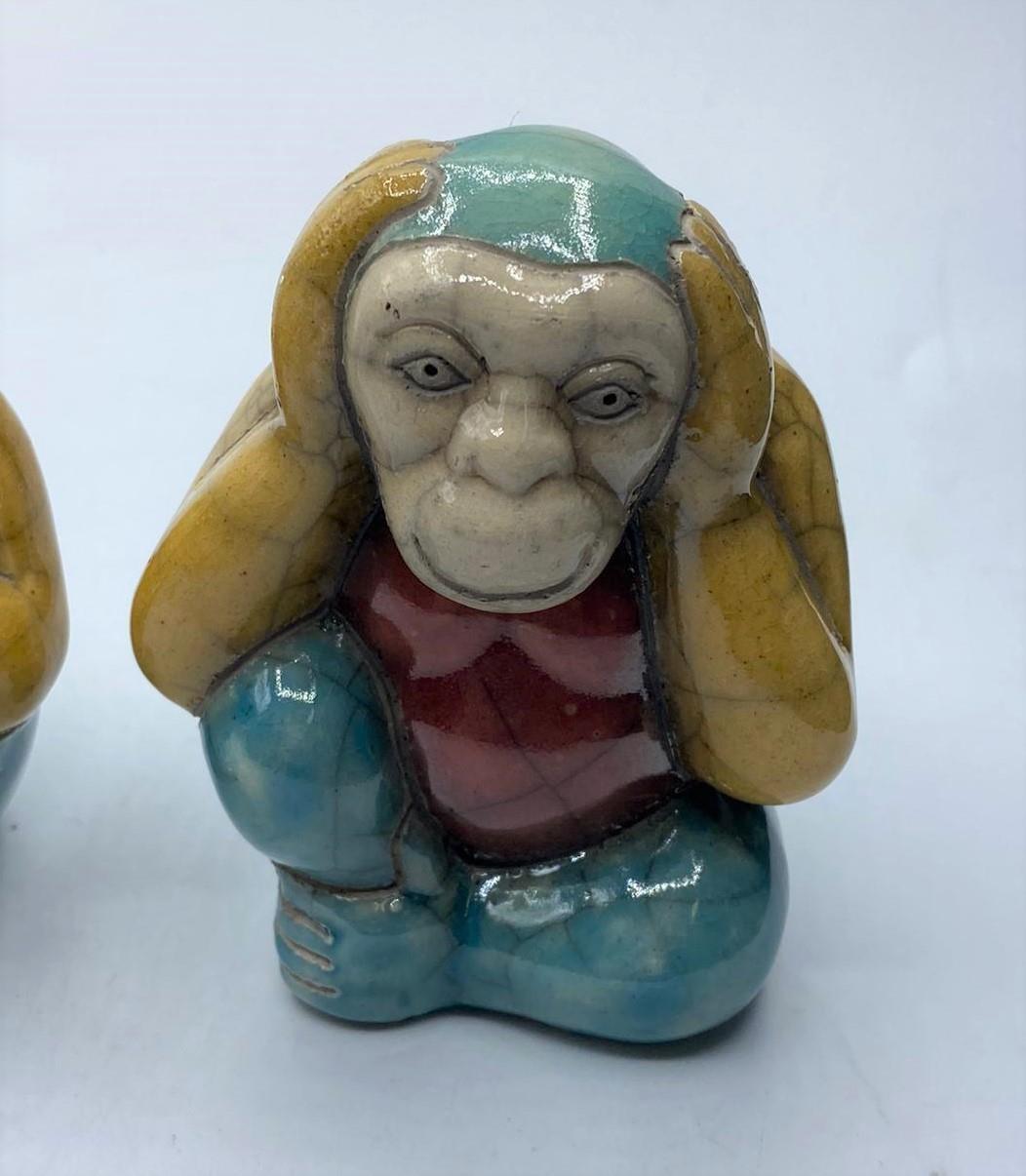 3x vintage ceramic monkeys, See no evil-Hear no evil-Speak no evil, 9cm tall - Image 3 of 5