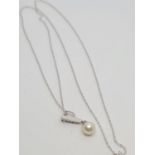18ct Diamond and Pearl Pendant 42cm, 9ct Gold Chain