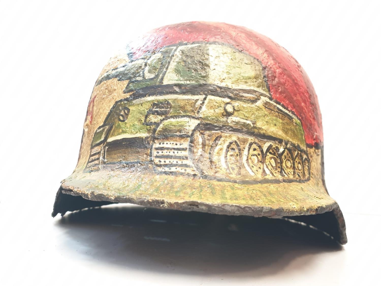 WW2 Eastern Front Relic German M40 Helmet with post War memorial painting - Image 3 of 13