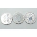 3 Canadian 5 Dollars Silver Coins 1oz each