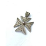 Silver Maltese cross having attractive filigree work, 4cm drop approx and gift boxed