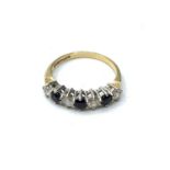 Ladies 9 Carat Yellow Gold Sapphire and White Stone Ring, Size R.