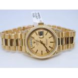 18ct GOLD Rolex Date Day Watch with Costumed Diamond Shoulders with Original Dial, 70s Model and