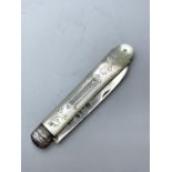 Antique Silver bladed FRUIT KNIFE. Early Victorian. Having ornate Mother of Pearl handle with