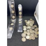 Approx 40 three pence coins and four six pences