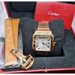 Santos De Cartier Watch, 18K Rose Gold, 2021 Model, come with extra Leather Strap and Rose Gold