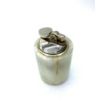 Large vintage onyx table lighter. Heavy piece. Pale green onyx in circular drum form. 1960's / 70's.