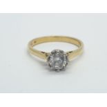 18CT Y/G DIAMOND SOLITAIRE RING, WEIGHT 3G AND 0.35CT DIAMOND APPROX SIZE M1/2