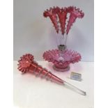 Cranberry Glass Figure Epergne, 51cm, Central Stem had Glued Repair at Ferrel