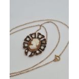 Vintage Cameo and Diamond Pendant on a 14ct, 42cm, Necklace. 8.4g