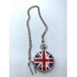 Union Jack POCKET WATCH by Ravel. Complete with chain and original metal box. Quartz movement.