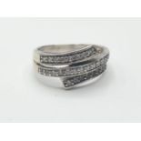 Stone Set Silver Ring having three rows of Zirconia's Set to Top, Clear marking for 925 Silver, Size