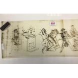 A panorama on acetate of an aristocratic orgy, 132x25cm