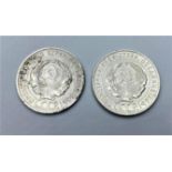 Pair of Silver Russian 20 kopeck coins 1928 and 1929, very fine condition (2)