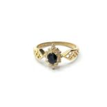 Ladies 18 Carat Yellow Gold Sapphire Stone Set Cluster Ring, Size P.