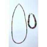 Single Row 3mm Tourmaline Necklace With Matching Tourmaline Drops Bracelet and 925 silver Clasp