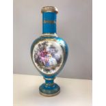 A Vienna style late 19th century vase depicting a courting scene and an allegory of the arts and