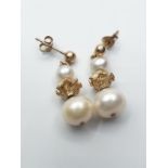 9ct yellow gold cultured pearl drop earrings 4g