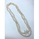 Extra Long String of Pearls with Channel 'style' interlaced 'C' Clasp, 160cm